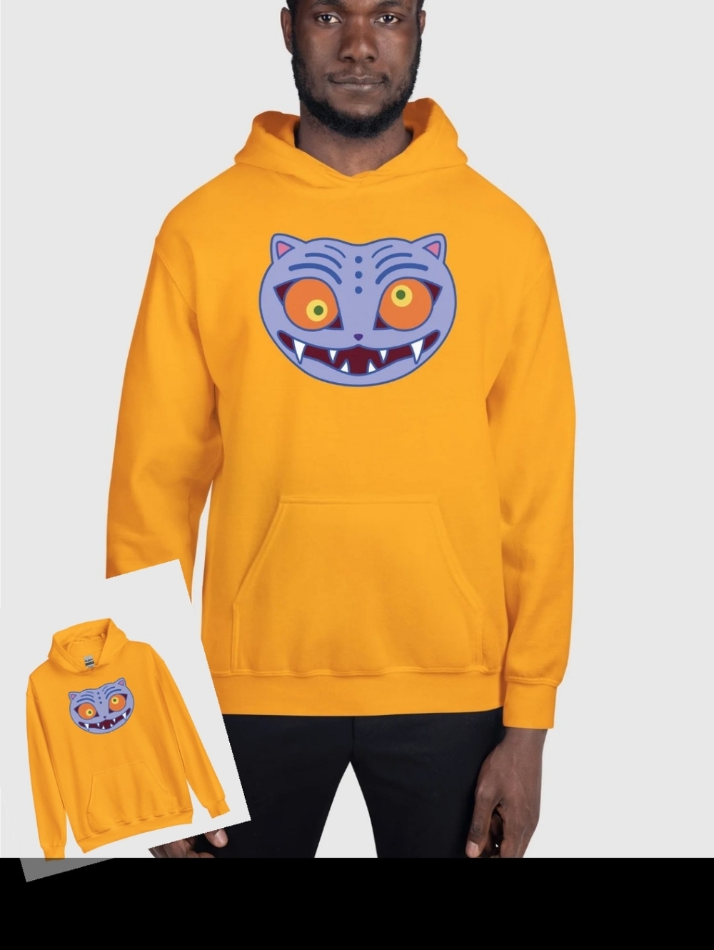 Men's Orange Graphic Hoodie Lightweight Pullover